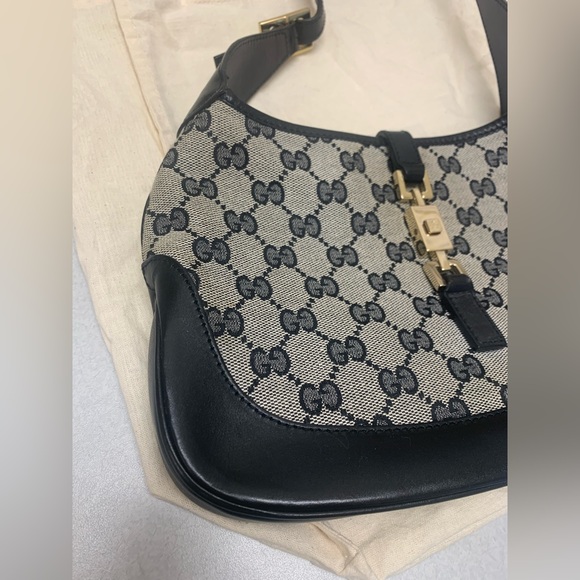 Authentic Jackie Coated Canvas/Leather Midnight-Blue Shoulder Bag - Picture 4 of 16